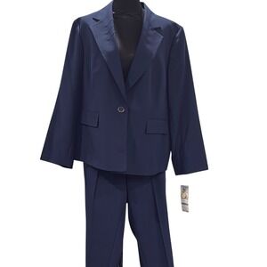 Le Suit Woman Indigo Blue 2PC Pant Suit Blazer Trousers Plus Size 16W New NWT